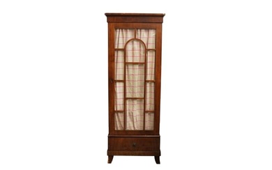 A CONTINENTAL MAHOGANY AND LINE INLAID LINEN CABINET, 19TH CENTURY