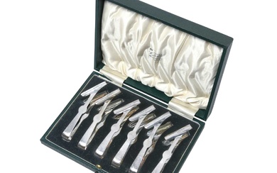 A Cased Set of Six George V Silver Individual Asparagus-Tongs by James Dixon and Sons, Sheffield, 1925, Retailed by H. Lamb, West Hartlepool