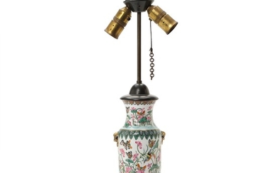 A Chinese 19th-20th century enamelled porcelain vase mounted as a lamp. H. 28/63 cm.