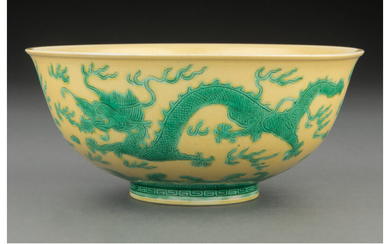 A Chinese Yellow Ground Dragon Bowl