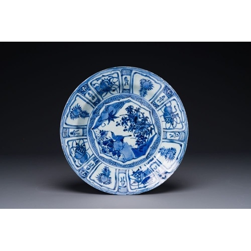 A Chinese blue and white kraak porcelain dish with birds amo...
