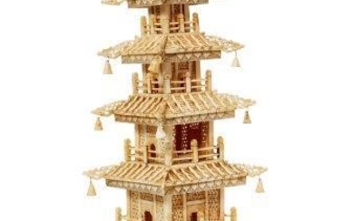 A Chinese bone and ivory pagoda, early...