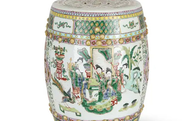 A Chinese famille rose garden stool Qing dynasty, 19th century The heavily...