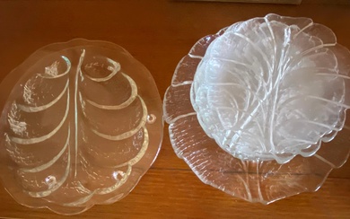 A Collection of Glass Leaf Shape Desert Plates & Platters