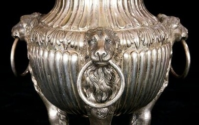 A Continental silver tripod urn