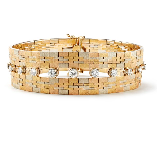 A Diamond and Tri-Colored Gold Bracelet