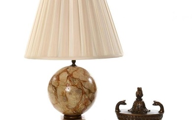 A Faux Painted Table Lamp and Urn