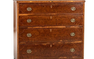A Federal Line-Inlaid Burl and Cherrywood Chest of