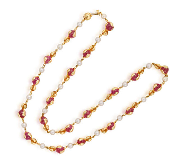 A GEM-SET AND CULTURED PEARL 'CARDAN' NECKLACE, BY...
