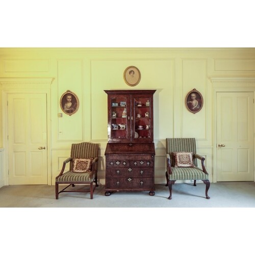 A GEORGE III MAHOGANY LIBRARY ARMCHAIR on block front legs j...