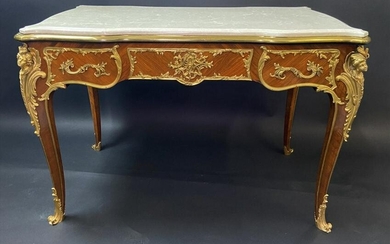 A GOOD DORE BRONZE MOUNTED KINGWOOD MARBLE TOP TABLE