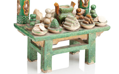 A GREEN GLAZED POTTERY TABLE OFFERING