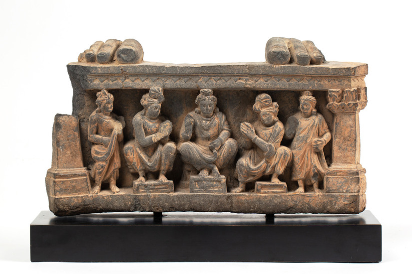 A GREY SCHIST CARVING OF BUDDHA AND DISCIPLES, GANDHARA, POSSIBLY 5TH CENTURY