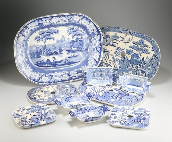 A GROUP OF 19TH CENTURY BLUE TRANSFER-PRINTED POTTERY