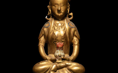 A Gilt Decorated Famille Rose Porcelain Figure of Amitayus Buddha