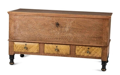 A Grain Paint Decorated and Part Ebonized Three-Drawer