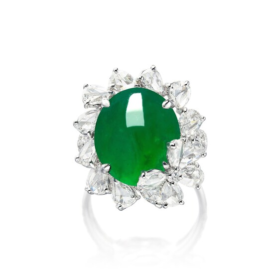 A Jadeite Cabochon and Diamond Ring