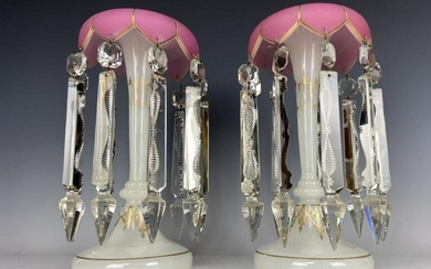 A LARGE PAIR OF FRENCH OPALINE LUSTRES