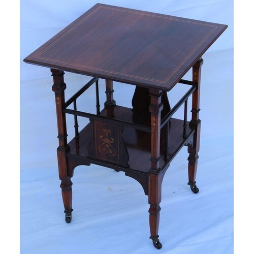 A LATE 19TH / EARLY 20TH CENTURY INLAID ROSEWOOD SQUARE TOPP...