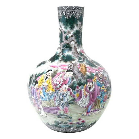 A Large Chinese Famille Rose Enamelled Bottle Vase