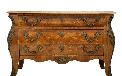 A Louis XV style kingwood and fruitwood marquetry marble top...