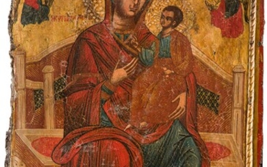 A MONUMENTAL ICON SHOWING THE ENTHRONED MOTHER OF GOD Macedonian,...