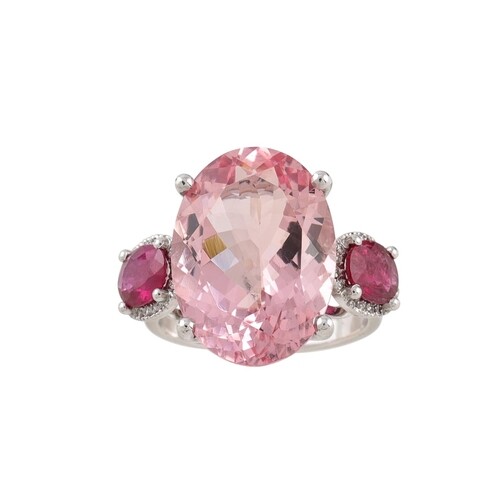 A MORGANITE AND DIAMOND CLUSTER RING, the oval morganite to ...