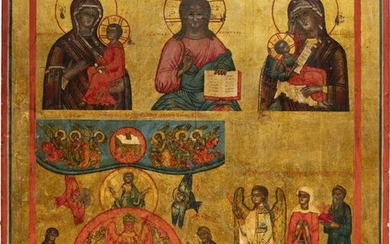 A MULTI-PARTITE ICON SHOWING CHRIST PANTOKRATOR, TWO