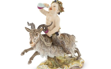A Meissen Figure of a Bacchic Satyr Astride a Goat