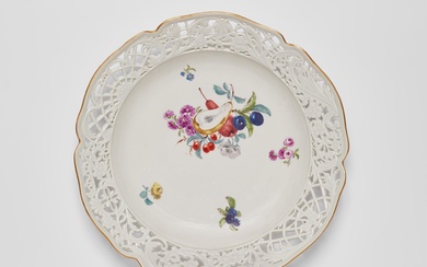 A Meissen porcelain dessert plate with fruit and flowers from a service for King Frederick II