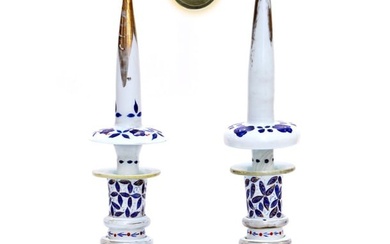 A Near Pair Of 19th C. Iran Qajar Kings Portraits Hand Painted Porcelain Covered Decanters