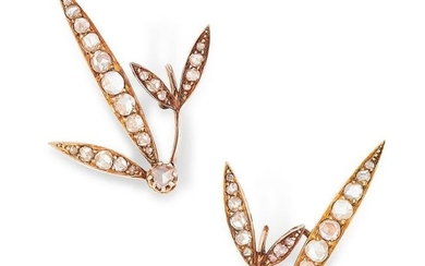 A PAIR OF ANTIQUE DIAMOND EARRINGS designed as leaf