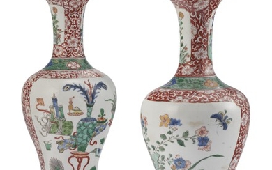 A PAIR OF CHINESE EXPORT PORCELAIN FAMILLE VERTE AND IRON-RED VASES