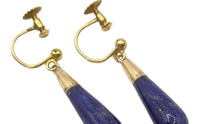 A PAIR OF EARLY 20TH CENTURY 9CT GOLD AND LAPIS LAZULI EARRI...