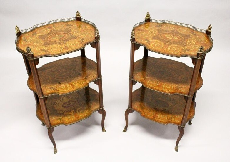 A PAIR OF EARLY 20TH CENTURY FRENCH MARQUETRY AND
