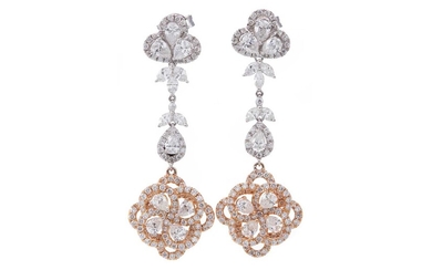 A PAIR OF ROSE AND WHITE GOLD DIAMOND EARRINGS