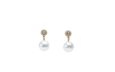 A PAIR OF SOUTH SEA PEARL AND DIAMOND EARRINGS BY AUTORE