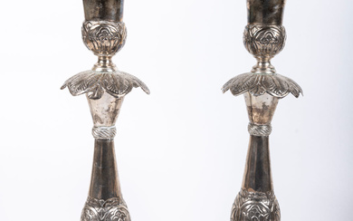 A PAIR OF VERY LARGE SILVER CANDLESTICKS