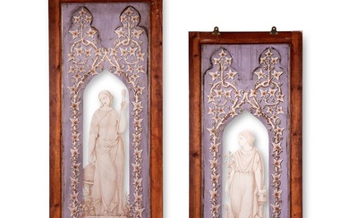 A PAIR OF VICTORIAN STAINED AND ETCHED GLASS WINDOWS, SECOND HALF 19TH CENTURY