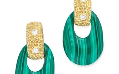 A PAIR OF VINTAGE MALACHITE AND DIAMOND EARRINGS