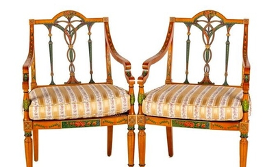 A Pair of Adam Style Painted Arm Chairs