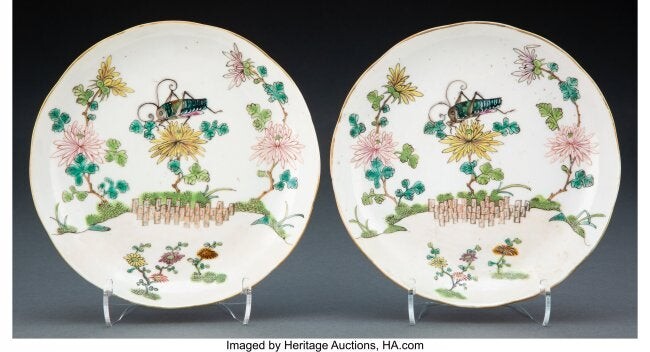 A Pair of Chinese Enameled Porcelain Plates, Qin