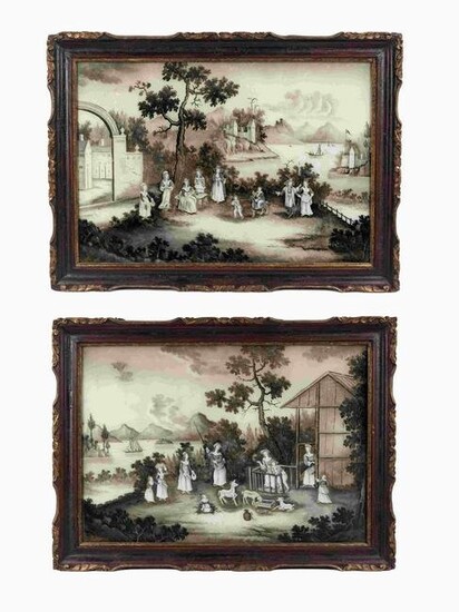 A Pair of Chinese Export Reverse Paintings on Glass