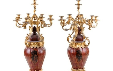 A Pair of Louis XV Style Gilt Bronze Mounted Tole