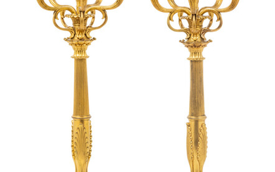 A Pair of Louis XVI Style Gilt Bronze Six-Light Candelabra