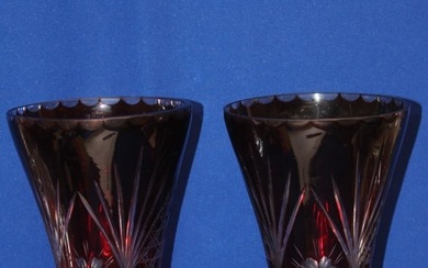 A Pair of Ruby Red Cut Glass Vases