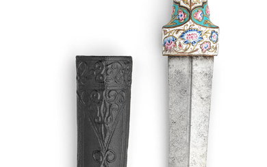 A Qajar enamelled-copper hilted steel dagger (jambiyya) Persia, 19th Century...