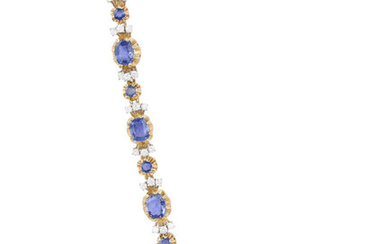 A SAPPHIRE AND DIAMOND BRACELET Composed of six...