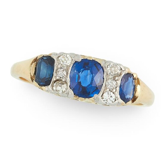 A SAPPHIRE AND DIAMOND DRESS RING in yellow gold, set