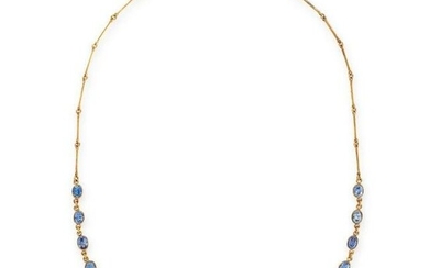 A SAPPHIRE NECKLACE set with a row of graduated oval